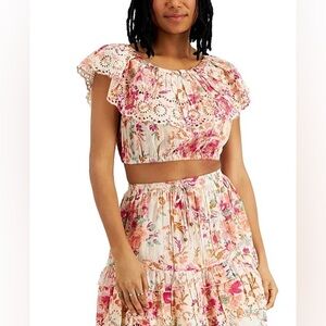 Angie Juniors' Printed Ruffled Cotton Crop Top Size M LNC